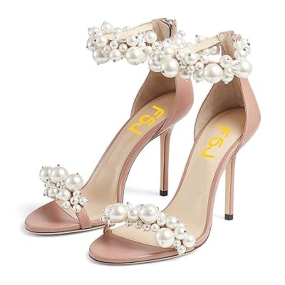FSJ Women Fashion Dressy High Heel Stiletto Open Toe Pump Sandal Full Pearls Ank - Picture 1 of 8